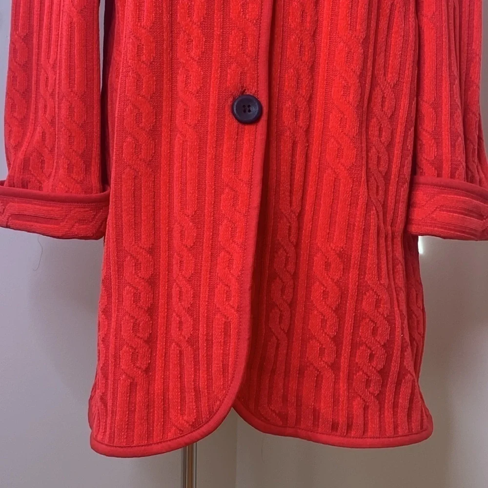 Lola Made in Italy Red Black Cable Knit Fur Collar Duster Cardigan Coat 8 44 - Picture 6 of 17
